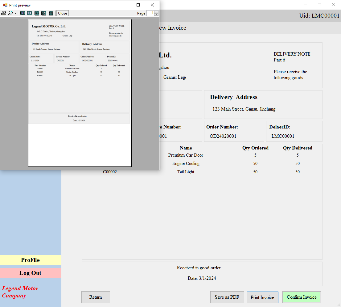 Print Invoice
